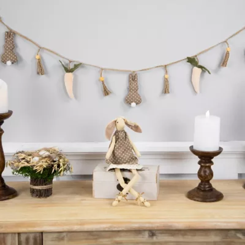 Northlight 12" Beige And Brown Long Legged Sitting Ballerina Girl Bunny Easter Figurine