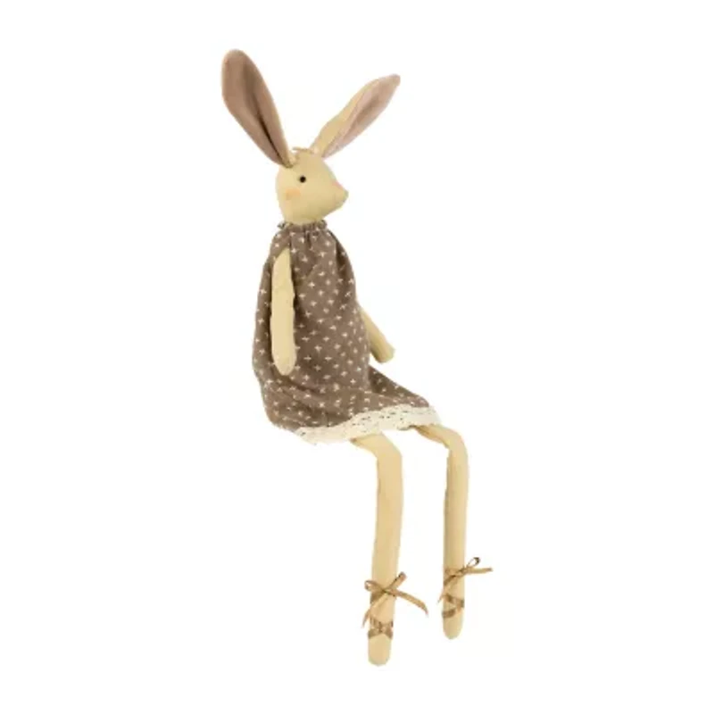 Northlight 12" Beige And Brown Long Legged Sitting Ballerina Girl Bunny Easter Figurine
