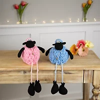 Northlight 13" Pink And Blue Boy And Girl Plush Lamb Sitting Easter Figurine