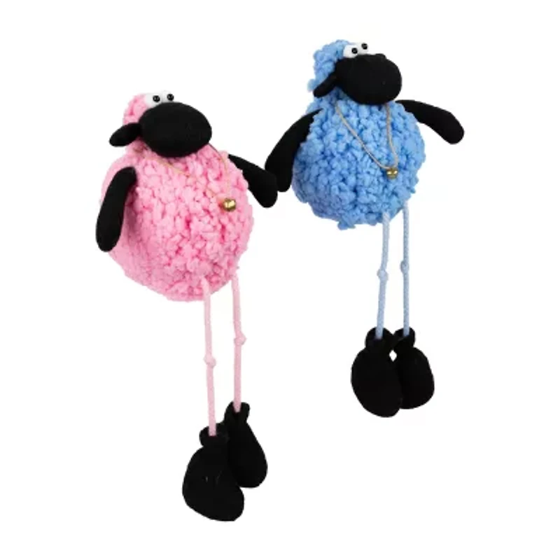 Northlight 13" Pink And Blue Boy And Girl Plush Lamb Sitting Easter Figurine
