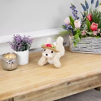 Northlight 9" Beige Rabbit With Floral Straw Hat Easter Figurine