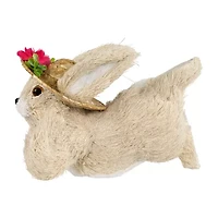 Northlight 9" Beige Rabbit With Floral Straw Hat Easter Figurine