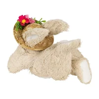 Northlight 9" Beige Rabbit With Floral Straw Hat Easter Figurine