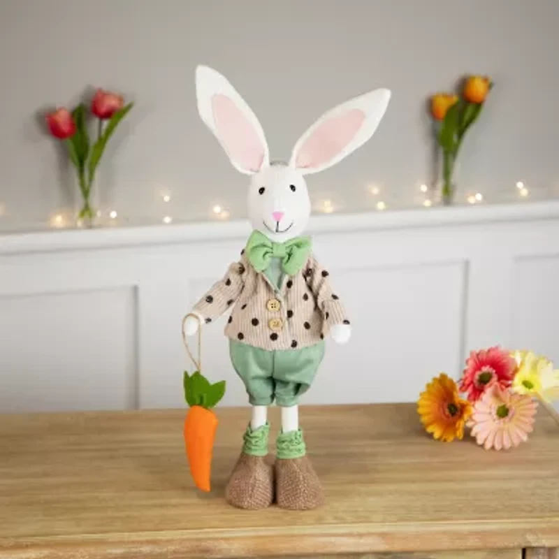 Northlight 18" Polka Dot Boy Rabbit With Carrot Standing Easter Figurine