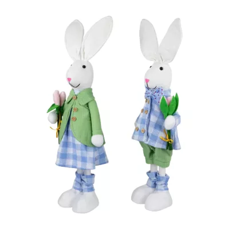Northlight 19" Bunny Couple In Matching Checkered Outfits Easter Figurine