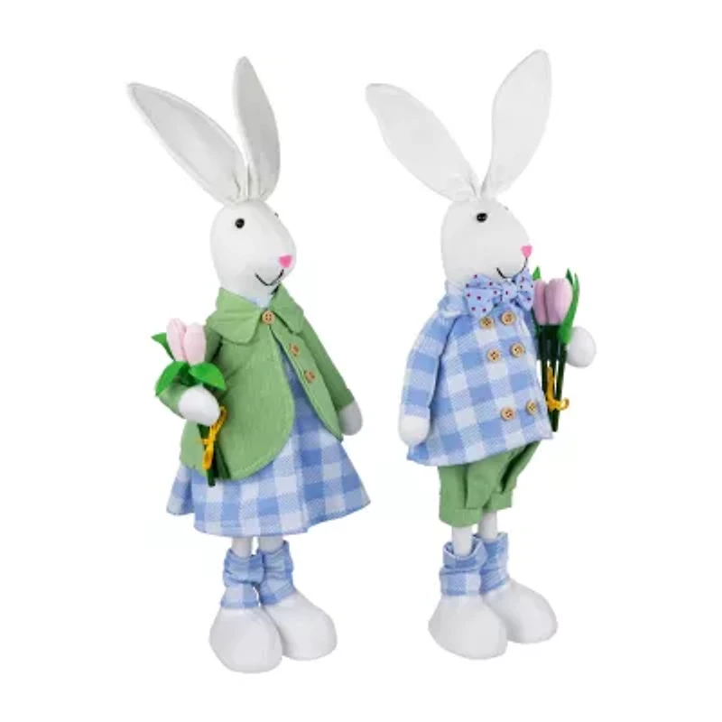 Northlight 19" Bunny Couple In Matching Checkered Outfits Easter Figurine
