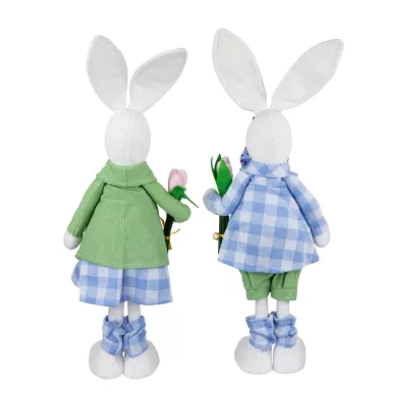 Northlight 19" Bunny Couple In Matching Checkered Outfits Easter Figurine