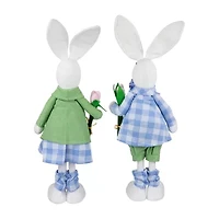 Northlight 19" Bunny Couple In Matching Checkered Outfits Easter Figurine