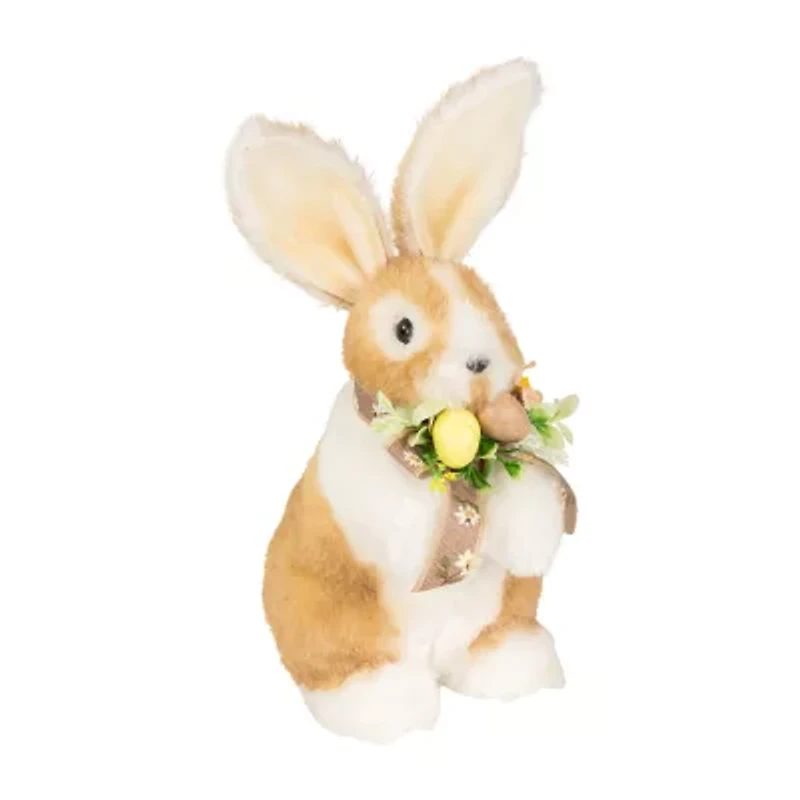 Northlight 10" Plush Rabbit With Floral Bow Easter Figurine