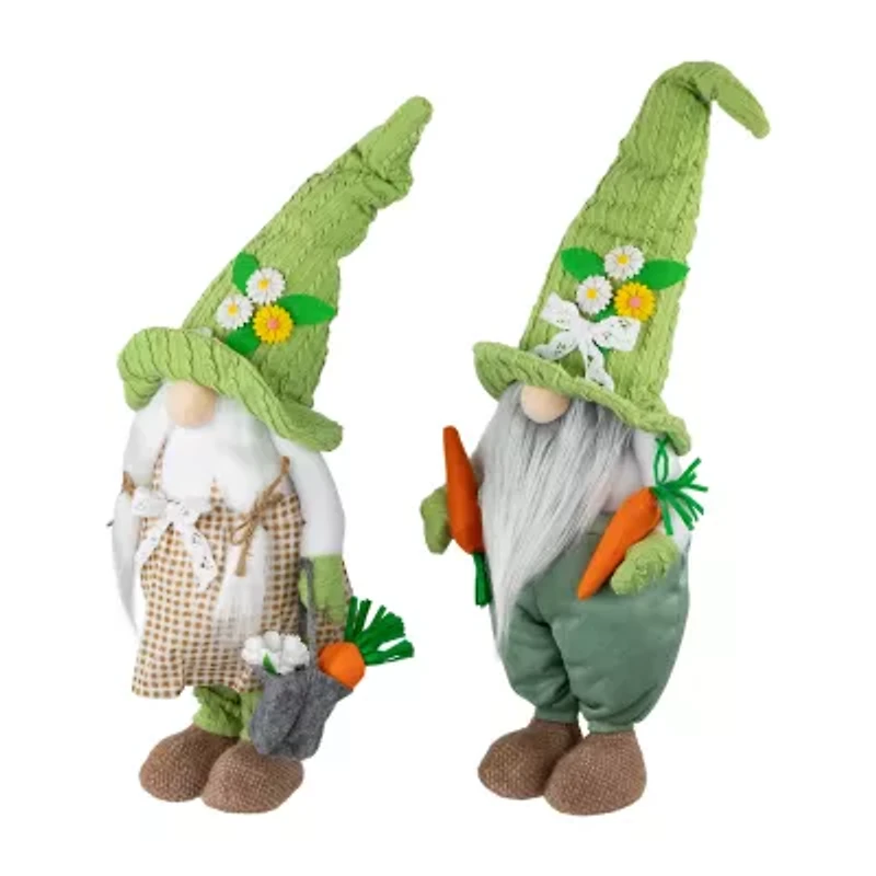 Northlight 15" Green And White Gardening Gnomes Easter Gnome