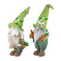 Northlight 15" Green And White Gardening Gnomes Easter Gnome
