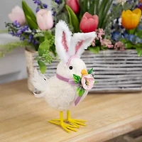 Northlight 9" Floral Chick With Polka Dot Faux Fur Rabbit Ears Easter Figurine