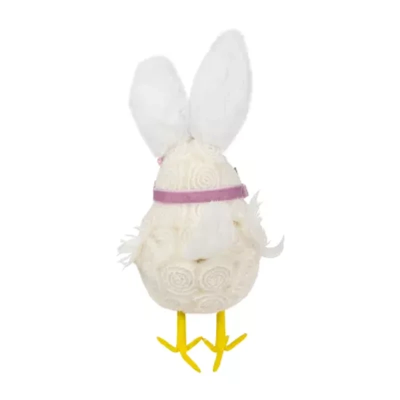 Northlight 9" Floral Chick With Polka Dot Faux Fur Rabbit Ears Easter Figurine