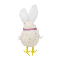 Northlight 9" Floral Chick With Polka Dot Faux Fur Rabbit Ears Easter Figurine