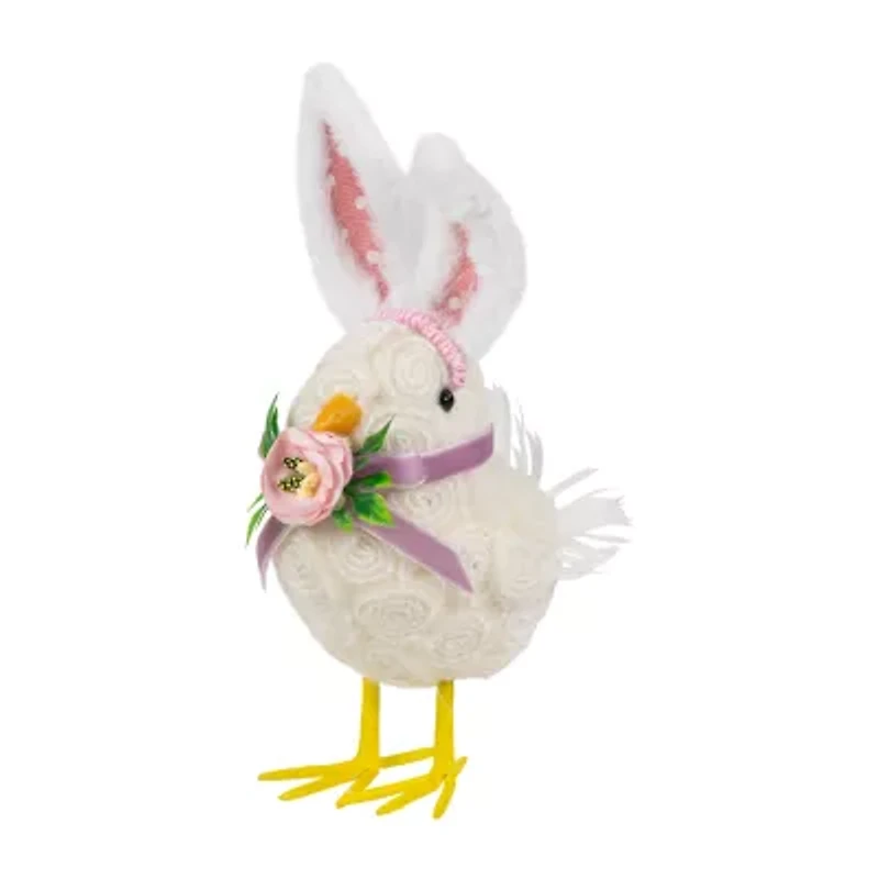 Northlight 9" Floral Chick With Polka Dot Faux Fur Rabbit Ears Easter Figurine