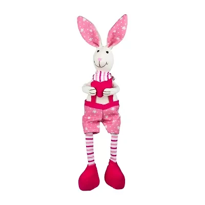 Northlight 17" Pink And Cream Boy Sitting Rabbit With Dangling Legs Easter Tabletop Decor