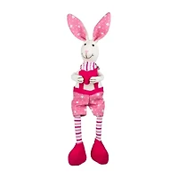 Northlight 17" Pink And Cream Boy Sitting Rabbit With Dangling Legs Easter Tabletop Decor