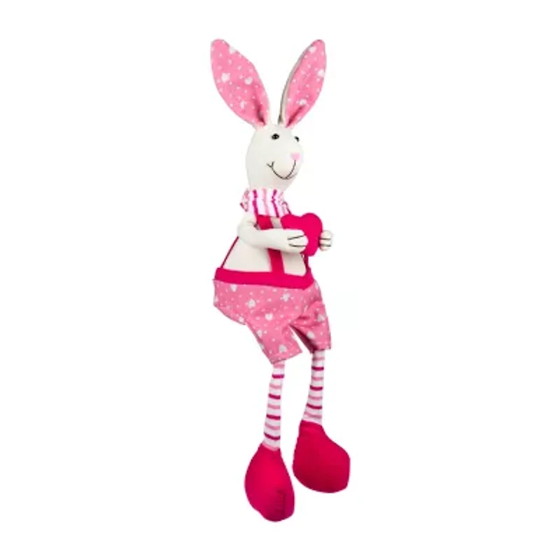 Northlight 17" Pink And Cream Boy Sitting Rabbit With Dangling Legs Easter Tabletop Decor
