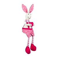 Northlight 17" Pink And Cream Boy Sitting Rabbit With Dangling Legs Easter Tabletop Decor