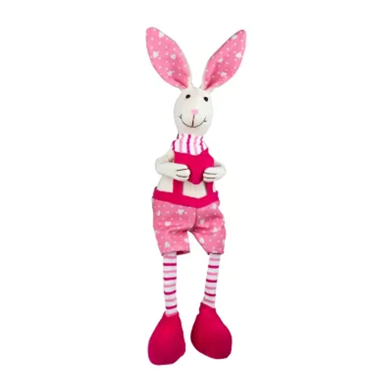Northlight 17" Pink And Cream Boy Sitting Rabbit With Dangling Legs Easter Tabletop Decor