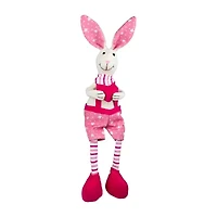 Northlight 17" Pink And Cream Boy Sitting Rabbit With Dangling Legs Easter Tabletop Decor