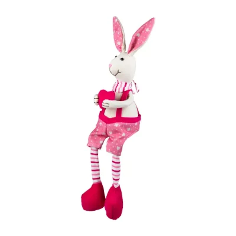 Northlight 17" Pink And Cream Boy Sitting Rabbit With Dangling Legs Easter Tabletop Decor