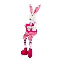 Northlight 17" Pink And Cream Boy Sitting Rabbit With Dangling Legs Easter Tabletop Decor