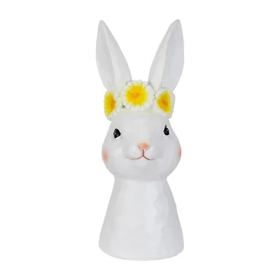 Northlight 9" White Bunny Bust With Daisy Flower Crown Easter Tabletop Decor