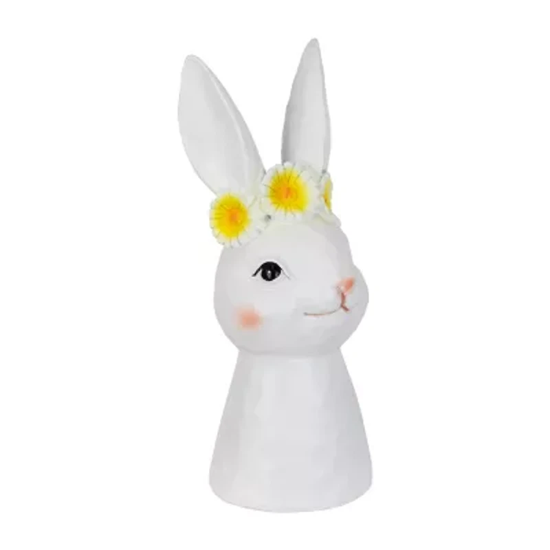 Northlight 9" White Bunny Bust With Daisy Flower Crown Easter Tabletop Decor