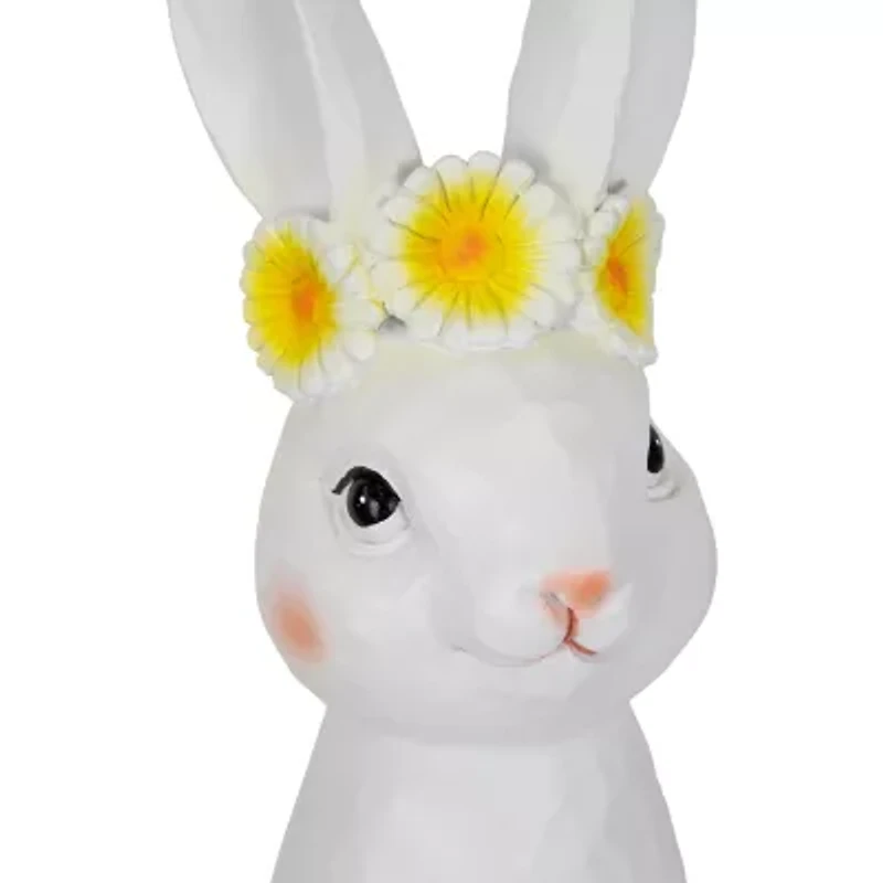 Northlight 9" White Bunny Bust With Daisy Flower Crown Easter Tabletop Decor