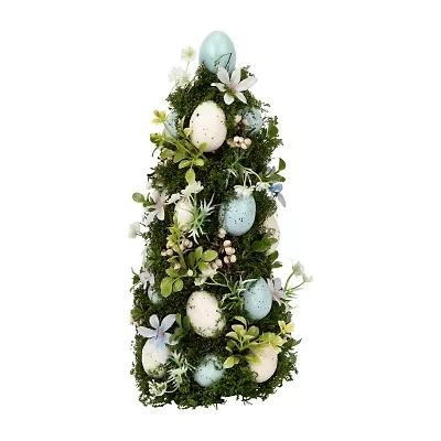Northlight 14" Blue And White Floral And Foliage Egg Tabletop Tree