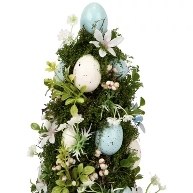 Northlight 14" Blue And White Floral And Foliage Egg Tabletop Tree