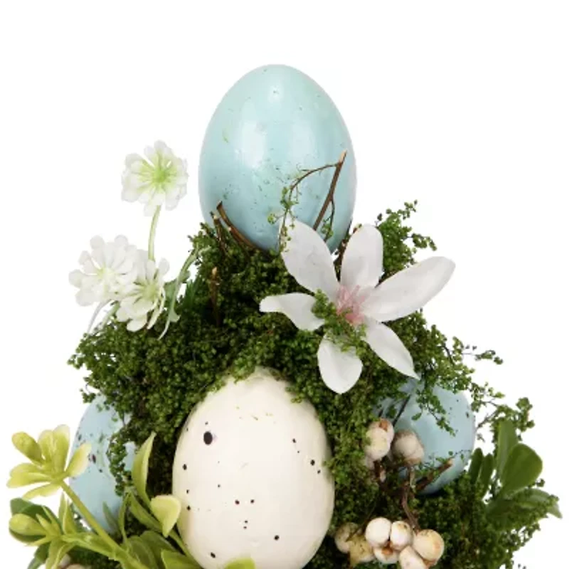 Northlight 14" Blue And White Floral And Foliage Egg Tabletop Tree