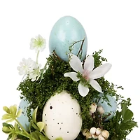 Northlight 14" Blue And White Floral And Foliage Egg Tabletop Tree