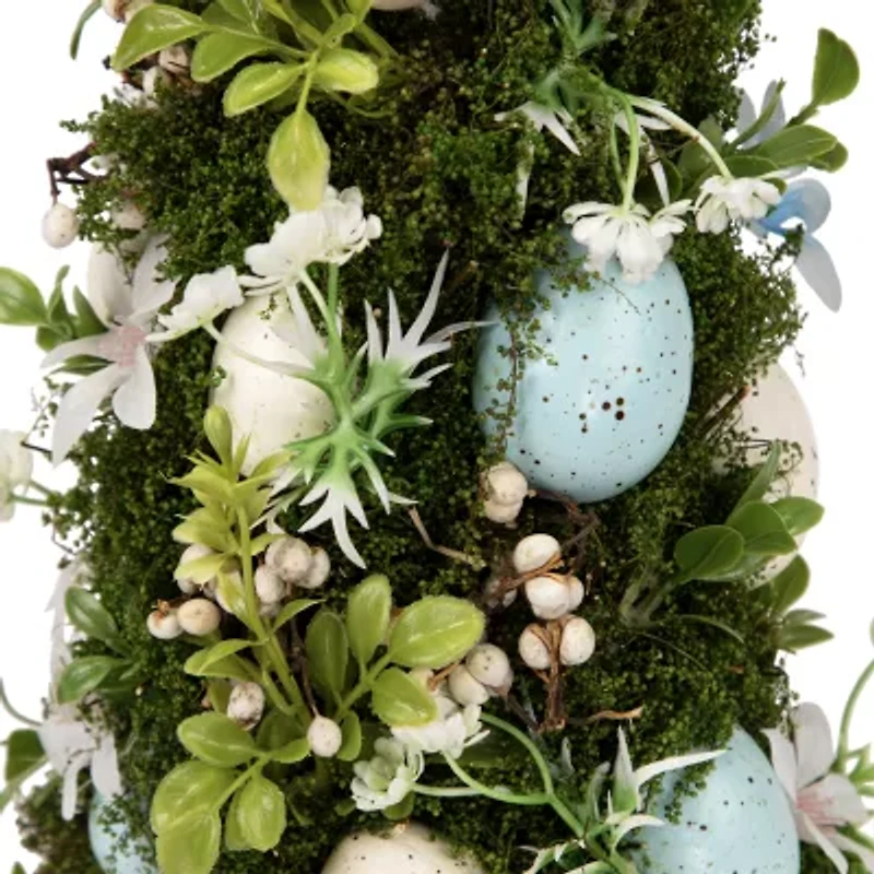 Northlight 14" Blue And White Floral And Foliage Egg Tabletop Tree