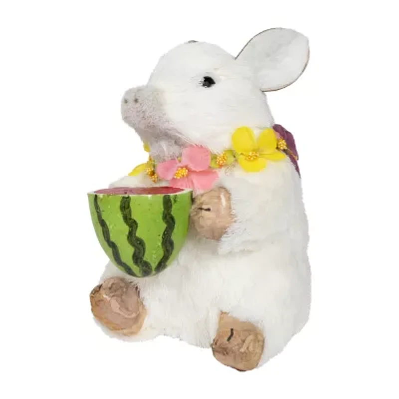 Northlight 7" Sisal Piglet With Floral Lei And Watermelon Easter Tabletop Decor