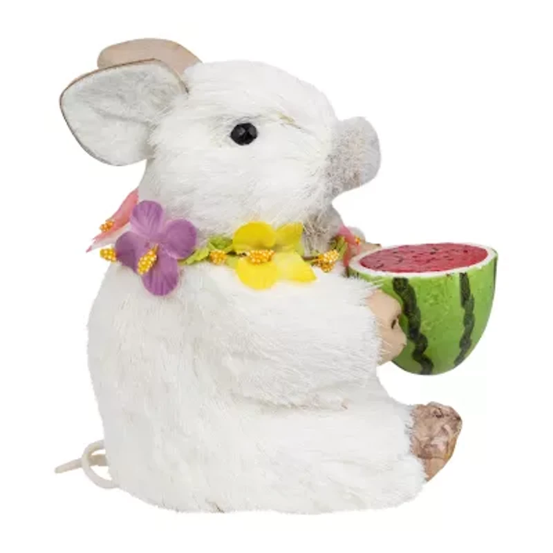 Northlight 7" Sisal Piglet With Floral Lei And Watermelon Easter Tabletop Decor