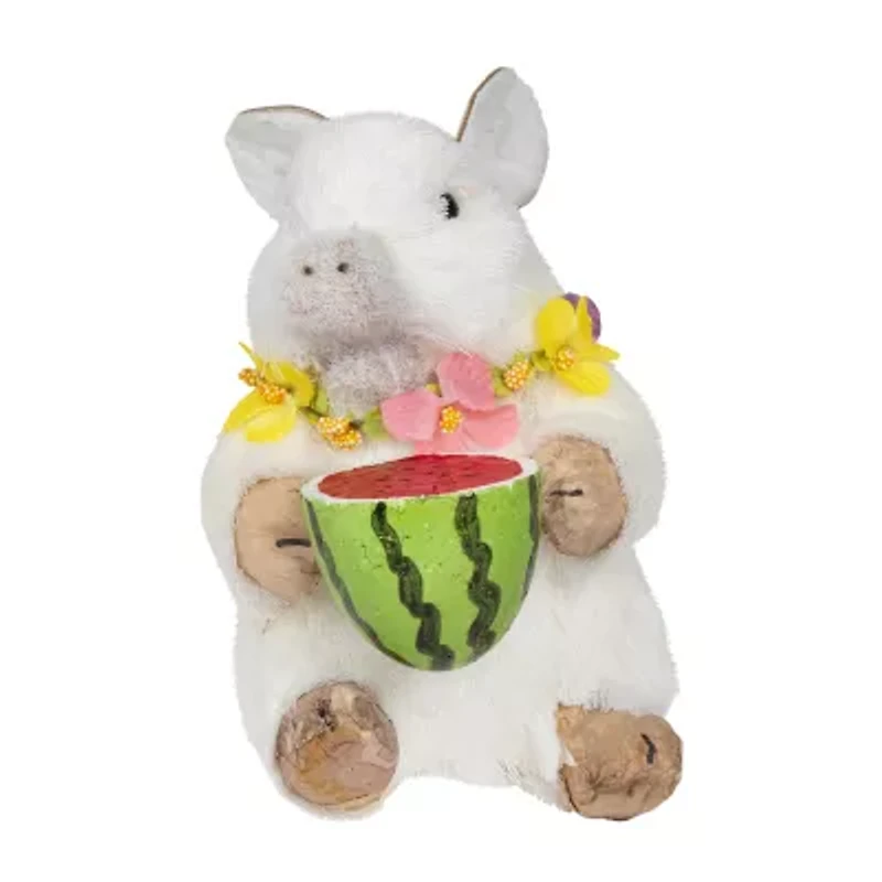 Northlight 7" Sisal Piglet With Floral Lei And Watermelon Easter Tabletop Decor