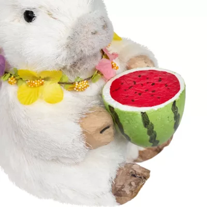 Northlight 7" Sisal Piglet With Floral Lei And Watermelon Easter Tabletop Decor