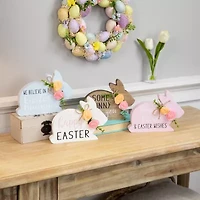 Northlight 8" Floral Bunnies Wooden Easter Tabletop Decor