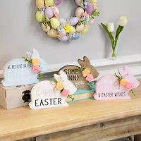 Northlight 8" Floral Bunnies Wooden Easter Tabletop Decor