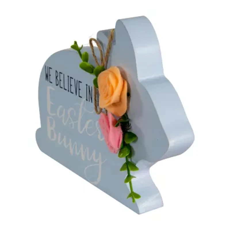 Northlight 8" Floral Bunnies Wooden Easter Tabletop Decor