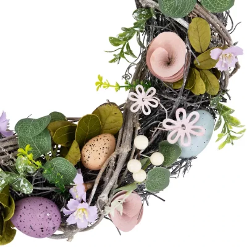 Northlight 13" Speckled Eggs And Flowers Wreath
