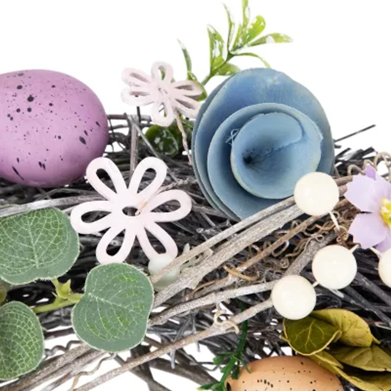 Northlight 13" Speckled Eggs And Flowers Wreath
