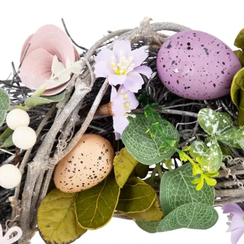 Northlight 13" Speckled Eggs And Flowers Wreath