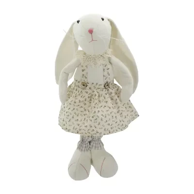 Northlight 15" Cream Standing Bunny Rabbit Girl In Floral Dress Easter Tabletop Decor