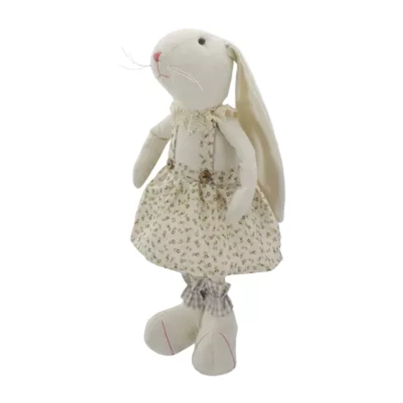Northlight 15" Cream Standing Bunny Rabbit Girl In Floral Dress Easter Tabletop Decor