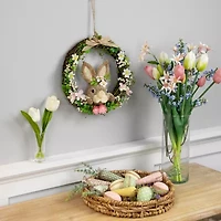 Northlight 11" Green And Pink Spring Floral With Peering Rabbit Wreath