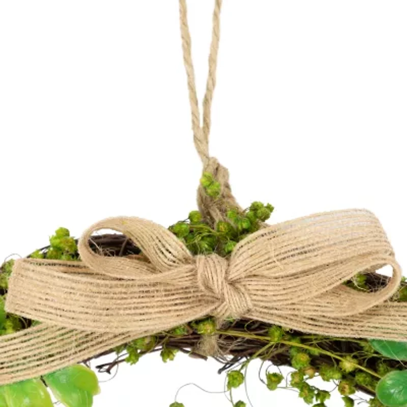 Northlight 11" Green And Pink Spring Floral With Peering Rabbit Wreath