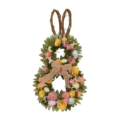 Northlight 24" Shaved Wood Flowers Bunny Rabbit Silhouette Wreath